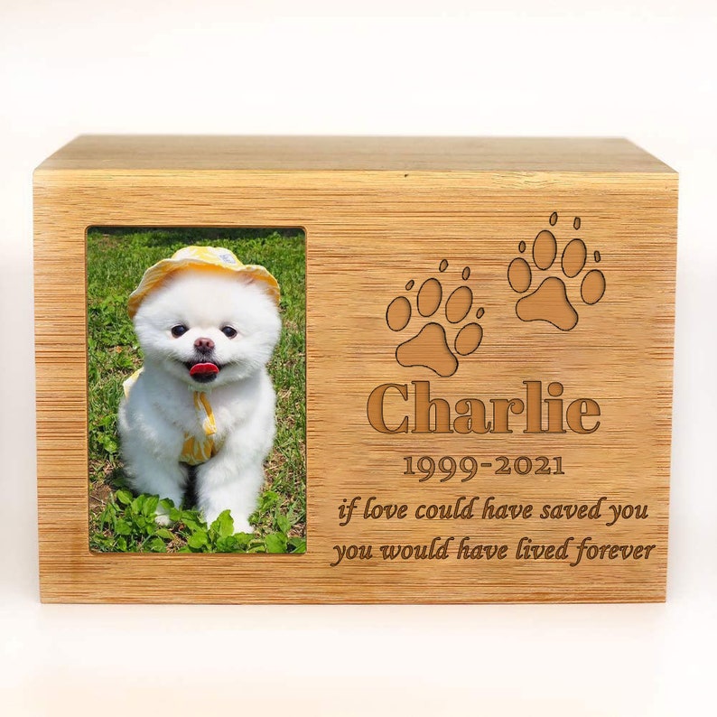 Personalized Cremation Dog Ashes Urn, Cat Ashes Urn, Photo Box Pet Cremation Urn, Wood Pet Urn for Dog Ashes UP to 80Lbs or 220 Lbs Pets