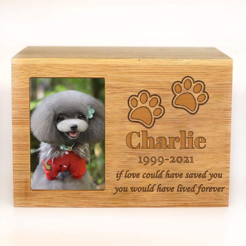 Personalized Cremation Dog Ashes Urn, Cat Ashes Urn, Photo Box Pet Cremation Urn, Wood Pet Urn for Dog Ashes UP to 80Lbs or 220 Lbs Pets