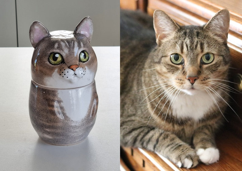 Custom Portrait Pet Urn for Ashes, Personalized Dog Pottery Container with Lid, Cat Storage Canister, Pet Loss Gift