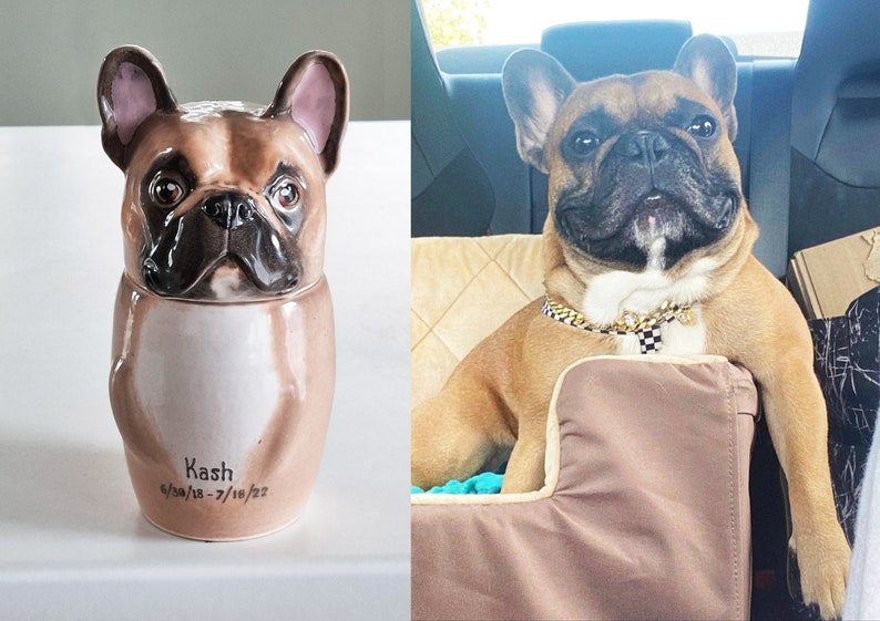 Custom Portrait Pet Urn for Ashes, Personalized Dog Pottery Container with Lid, Cat Storage Canister, Pet Loss Gift