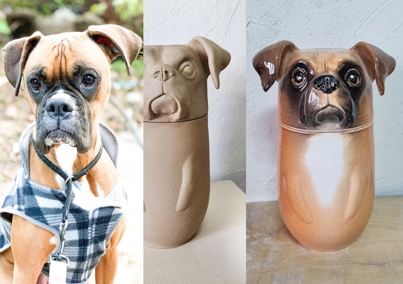 Custom Portrait Pet Urn for Ashes, Personalized Dog Pottery Container with Lid, Cat Storage Canister, Pet Loss Gift
