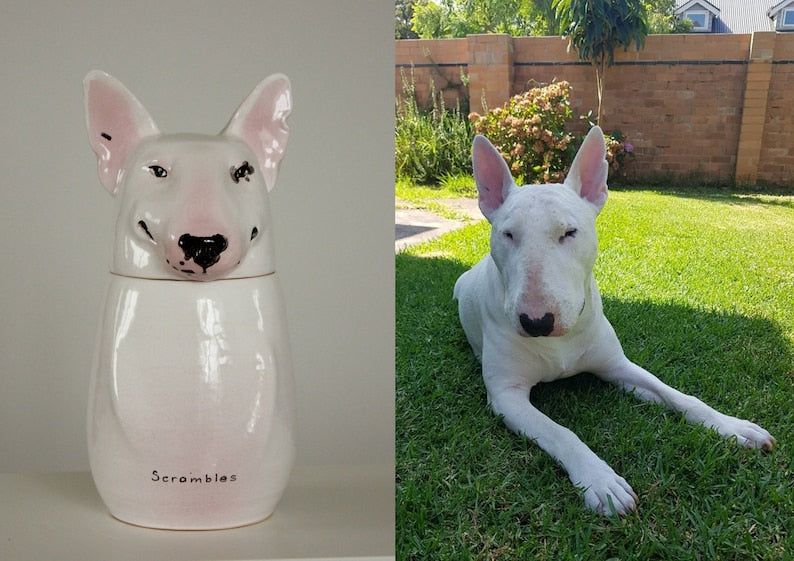 Custom Portrait Pet Urn for Ashes, Personalized Dog Pottery Container with Lid, Cat Storage Canister, Pet Loss Gift