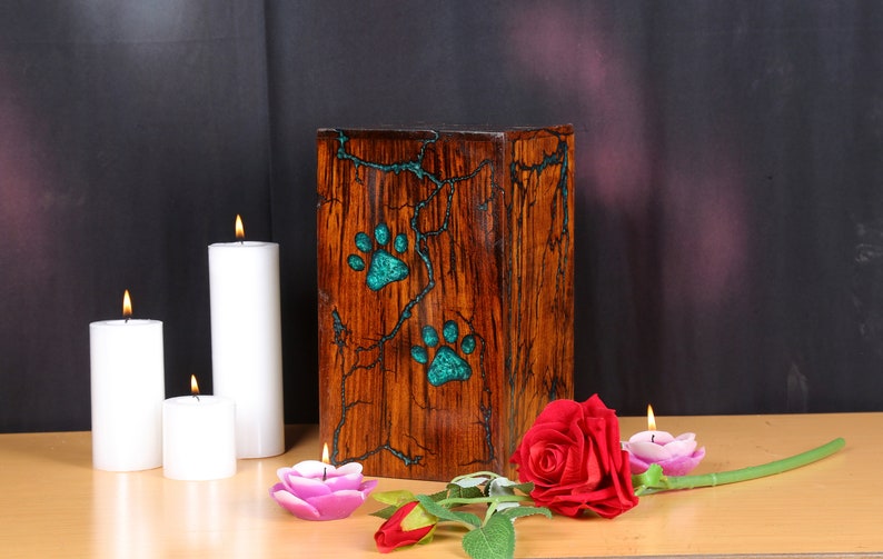 Carved Paw Pet Urn for Ashes | Thunder Design Wooden Cremation urn for dog ashes | Personalized urn for cat ashes, Loss of Pet Sympathy Gift