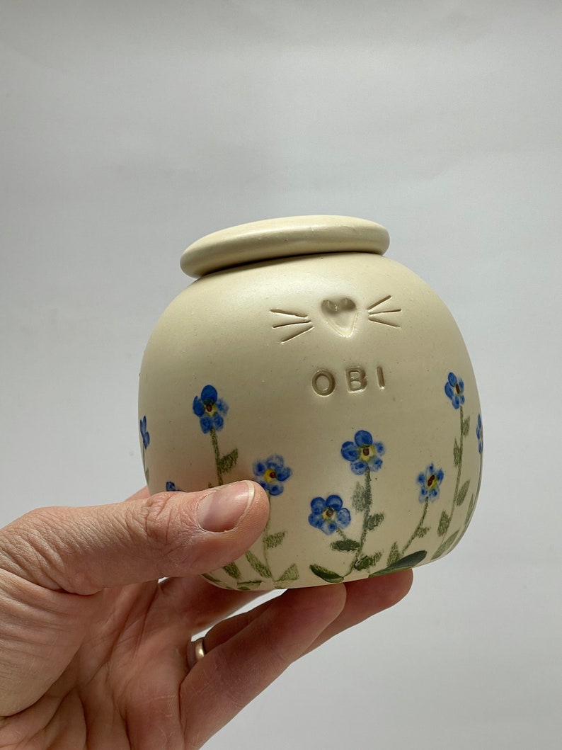 Forget me not pet urn, cat urn, dog urn floral, small blue flowers