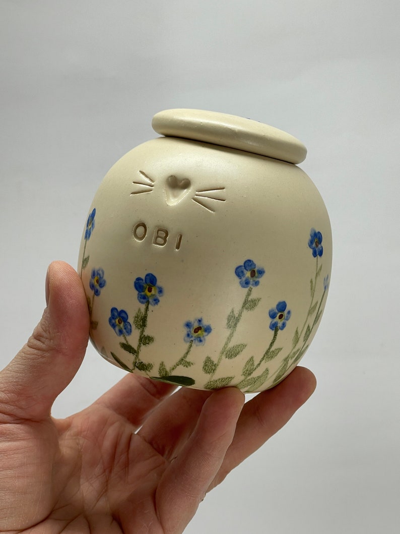 Forget me not pet urn, cat urn, dog urn floral, small blue flowers