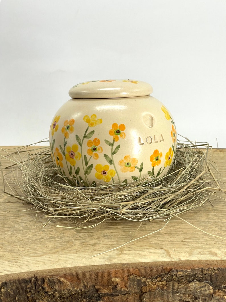 Yellow orange small flower pet urn cat urn dog urn