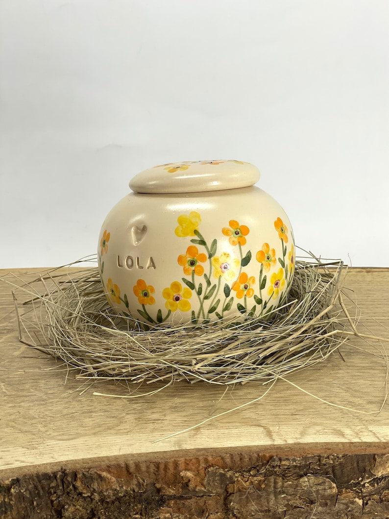 Yellow orange small flower pet urn cat urn dog urn