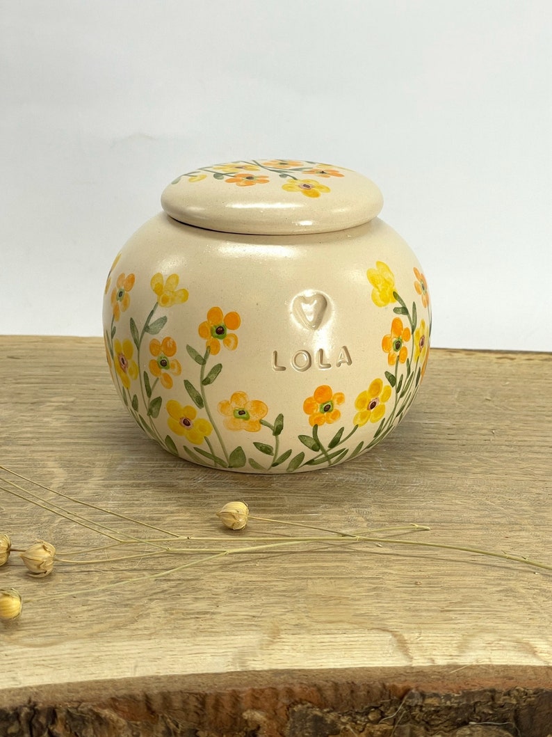 Yellow orange small flower pet urn cat urn dog urn