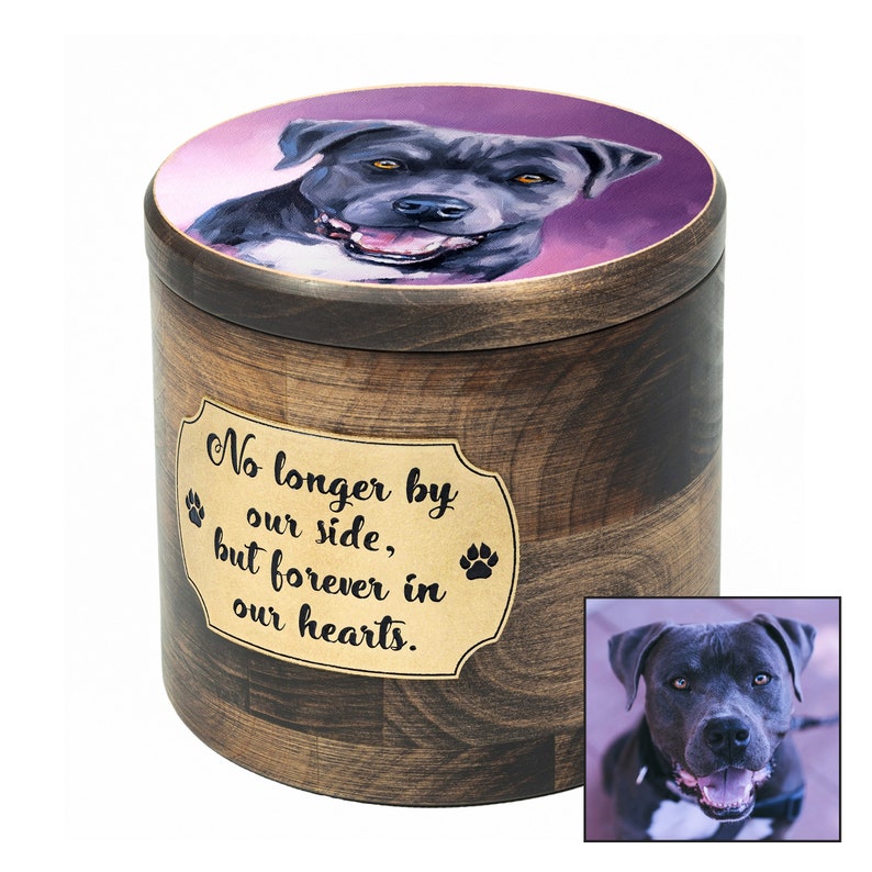 Wooden Dog Ashes Box, Pet Memorial Personalized Urn with Engraved Portrait, Dog Parent Gift