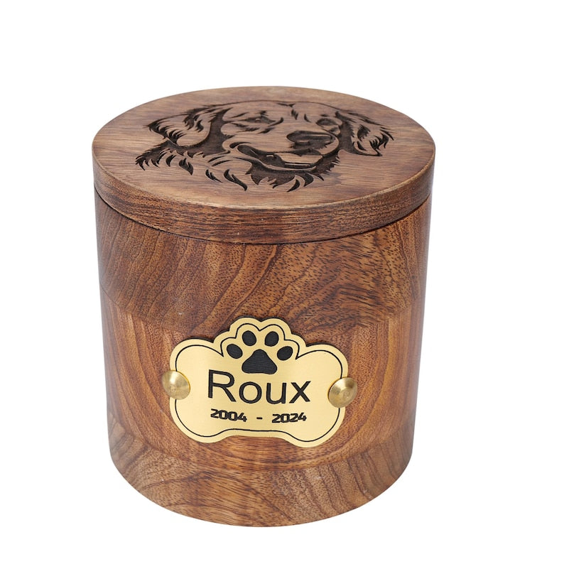 Custom Pet Portrait Engraved Wooden Urn Box for ashes, Cremation Dog Urn for Ashes