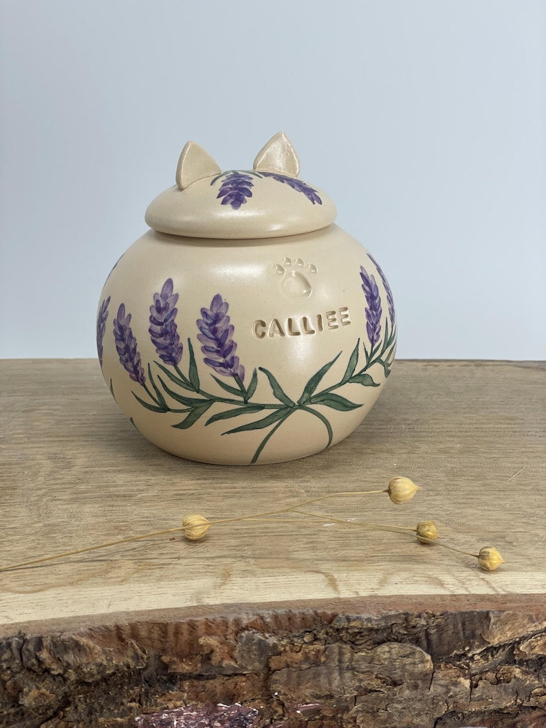 Lavender pet Urn, cat urn, Ceramic Urn for Ashes, simple pet urn