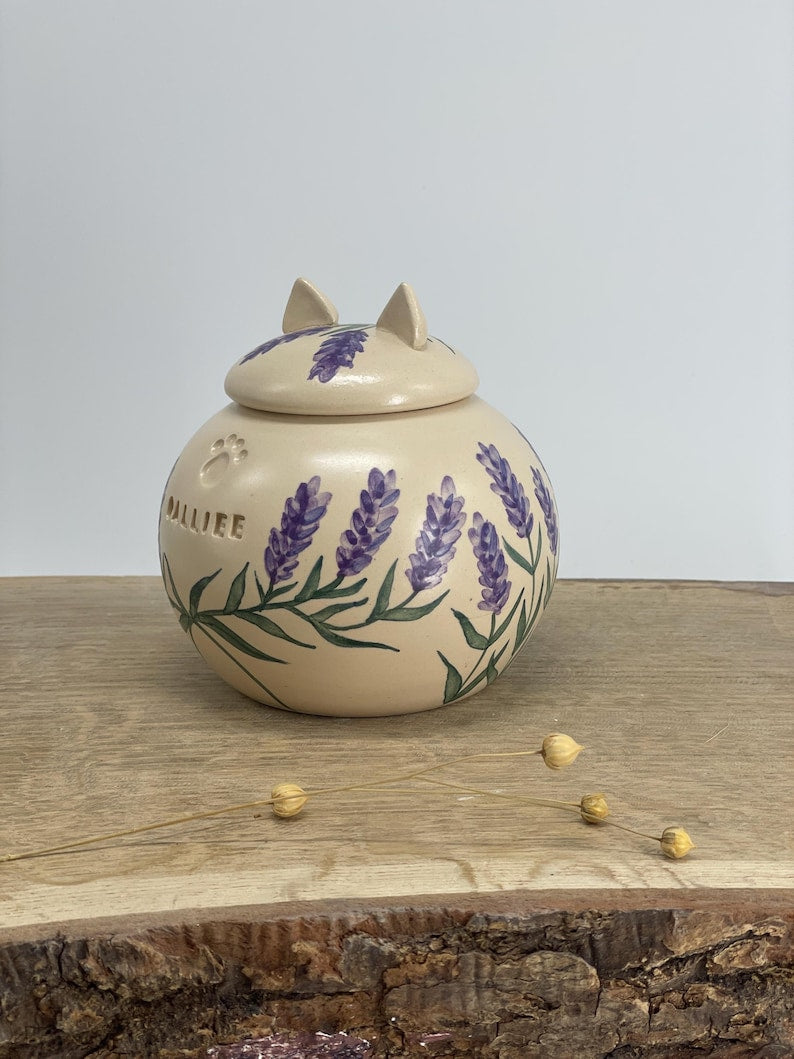 Lavender pet Urn, cat urn, Ceramic Urn for Ashes, simple pet urn
