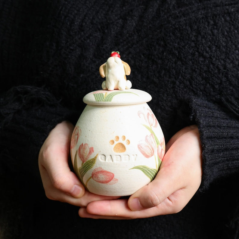 Custom Pet Memorial Urn Personalized Handmade Forget me not Dog Urn Handpainted Cat Urn Ceramic Cat Jars Pottery Urn for Ashes Keepsake Urn