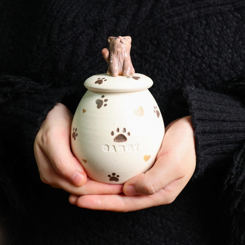 Custom Pet Memorial Urn Personalized Handmade Forget me not Dog Urn Handpainted Cat Urn Ceramic Cat Jars Pottery Urn for Ashes Keepsake Urn