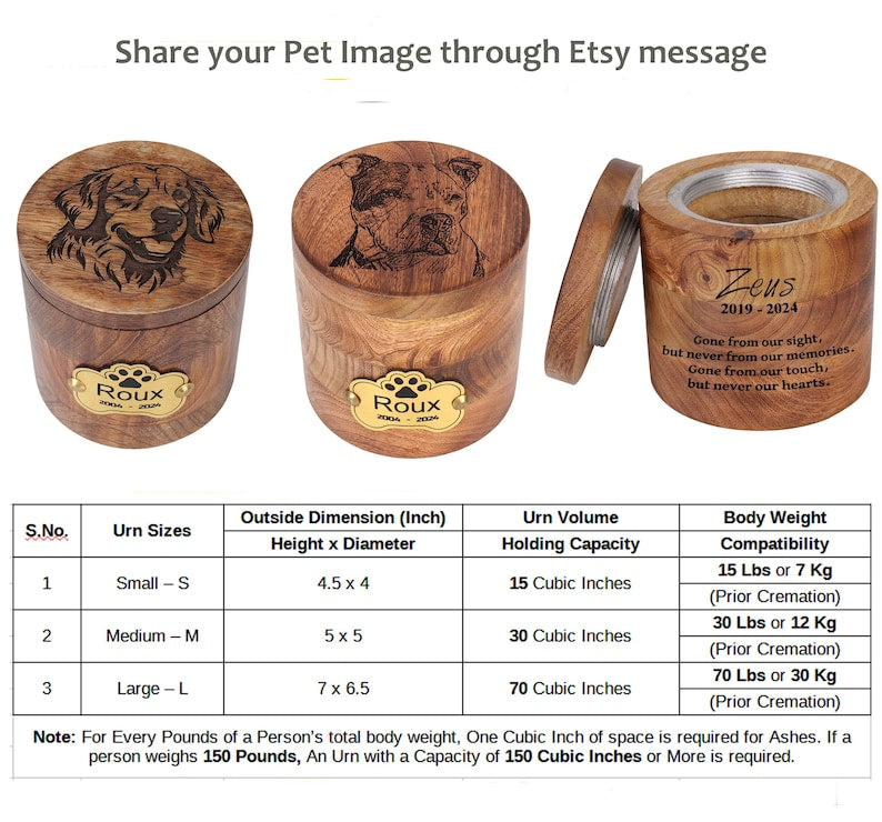 Custom Pet Portrait Engraved Wooden Urn Box for ashes, Cremation Dog Urn for Ashes