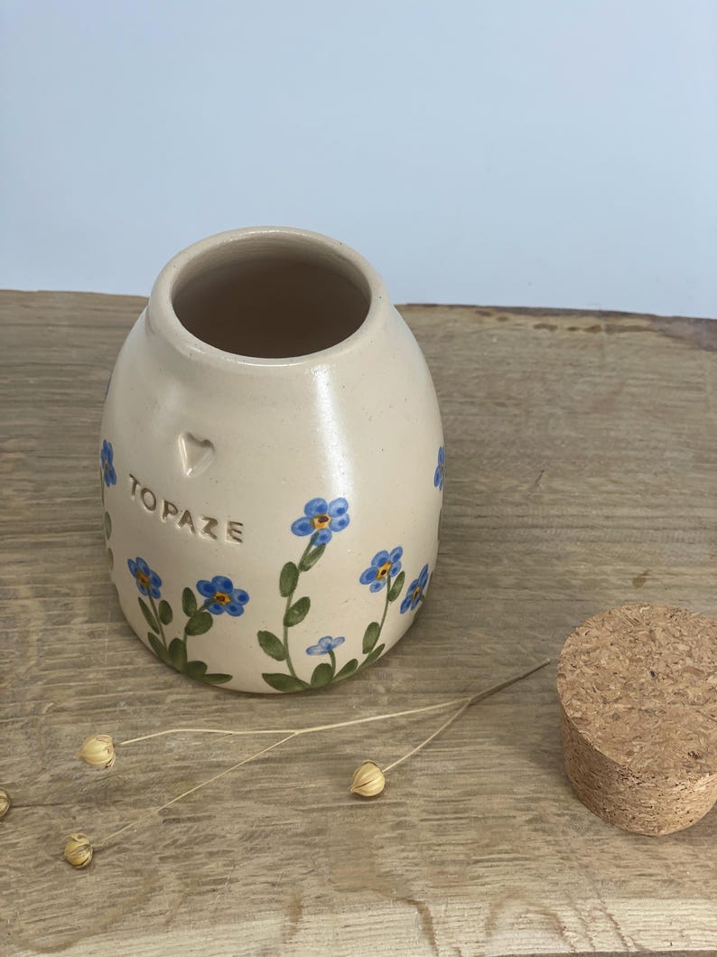 Forget me not cat urn, blue flower dog urn, small blue flowers