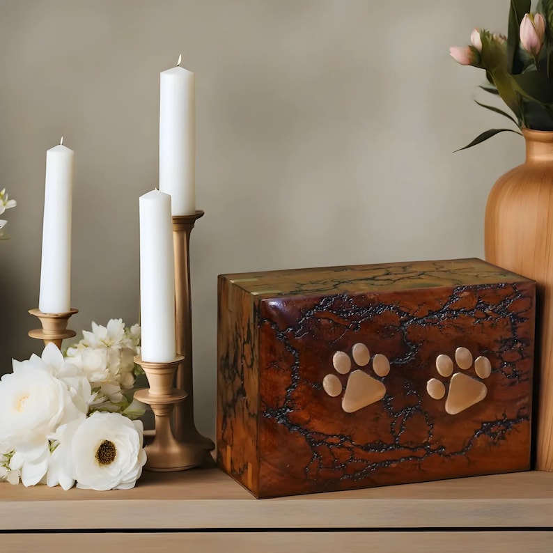 Wooden Paw Pet urn for ashes burial funeral memorial casket for pet with Paw