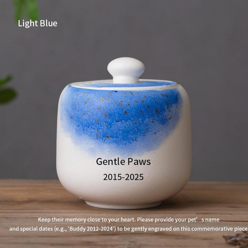 Handpainted Starry Sky Pet Urn Personalized Ceramic Pet Cat and Dog Urn Souvenirs with Engraved Date