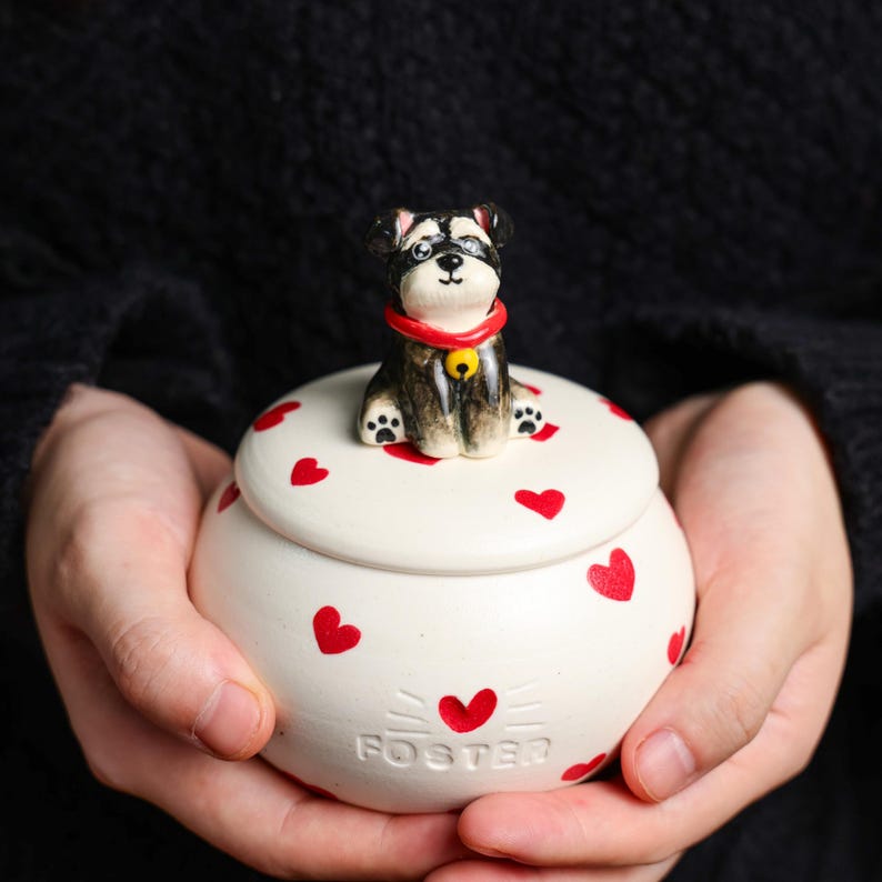Custom Ceramic Pet Urn for Ashes - Personalized Dog or Cat Memorial Jar with Figurine&Clothe Handmade Forget Me Not Keepsake Pet Loss Gift