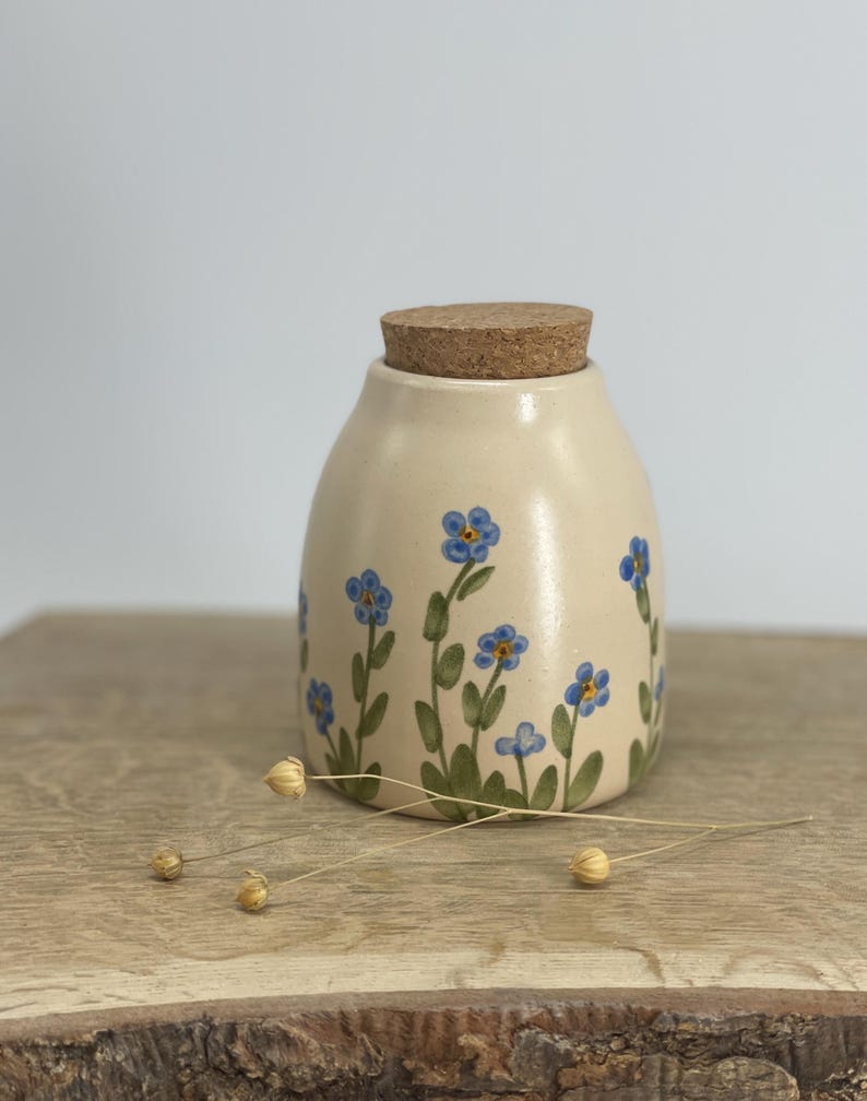 Forget me not cat urn, blue flower dog urn, small blue flowers