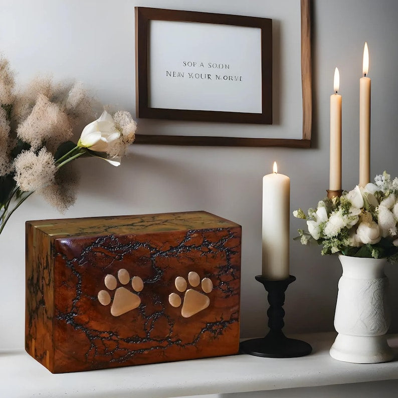 Wooden Paw Pet urn for ashes burial funeral memorial casket for pet with Paw
