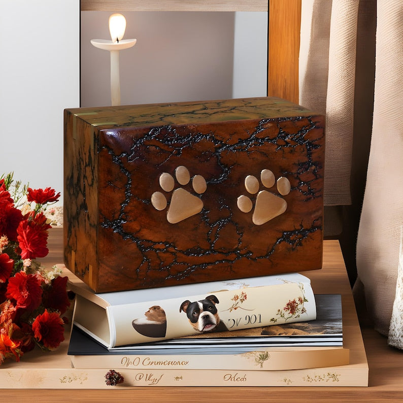 Wooden Paw Pet urn for ashes burial funeral memorial casket for pet with Paw