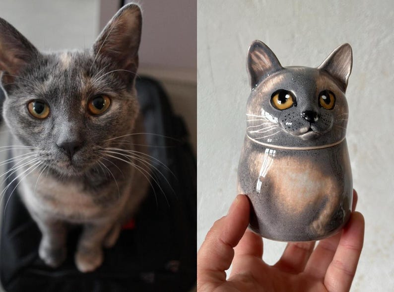 Tortoiseshell Cat Portrait | Pet Urn for Ashes | Personalised Cremation Urn with Lid | Cat and Dog Mom Lover | Memorial Gift | Pet Loss Gift