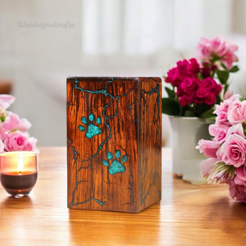 Carved Paw Pet Urn for Ashes | Thunder Design Wooden Cremation urn for dog ashes | Personalized urn for cat ashes, Loss of Pet Sympathy Gift