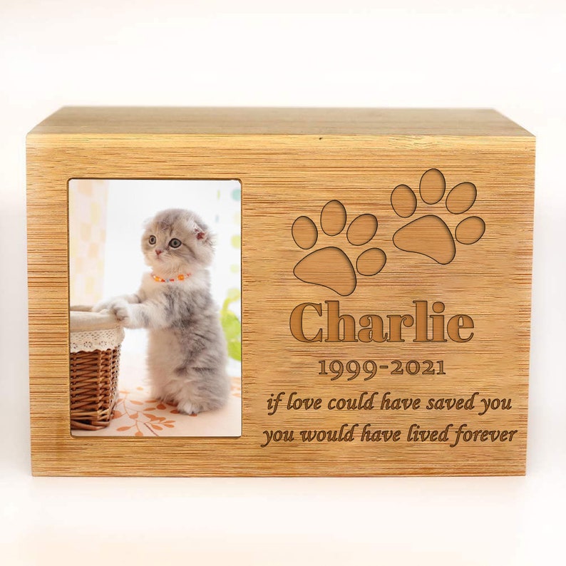 Personalized Cremation Dog Ashes Urn, Cat Ashes Urn, Photo Box Pet Cremation Urn, Wood Pet Urn for Dog Ashes UP to 80Lbs or 220 Lbs Pets