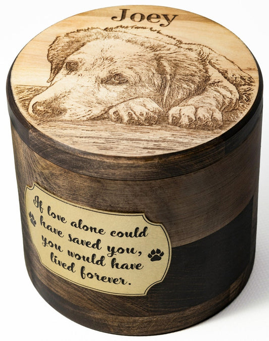 Wooden Dog Ashes Box, Pet Memorial Personalized Urn with Engraved Portrait, Dog Parent Gift