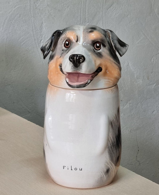 Custom Portrait Pet Urn for Ashes, Personalized Dog Pottery Container with Lid, Cat Storage Canister, Pet Loss Gift