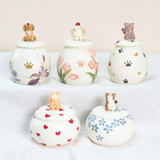 Custom Pet Memorial Urn Personalized Handmade Forget me not Dog Urn Handpainted Cat Urn Ceramic Cat Jars Pottery Urn for Ashes Keepsake Urn