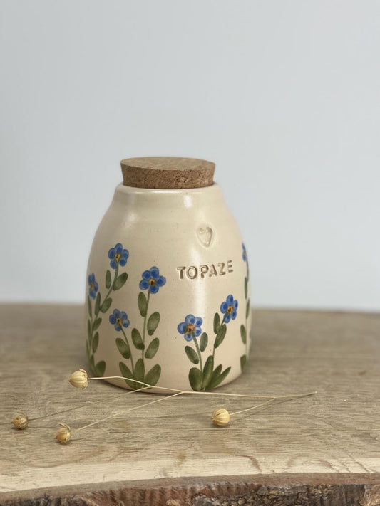 Forget me not cat urn, blue flower dog urn, small blue flowers
