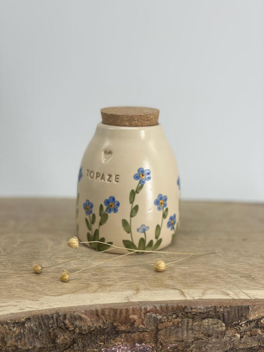 Forget me not cat urn, blue flower dog urn, small blue flowers