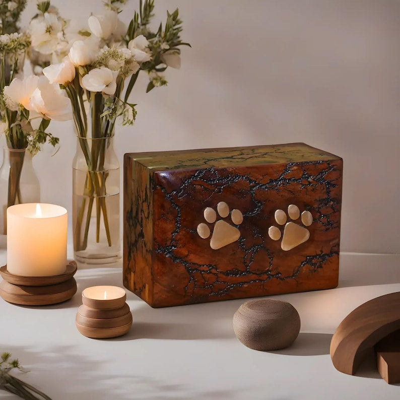 Wooden Paw Pet urn for ashes burial funeral memorial casket for pet with Paw
