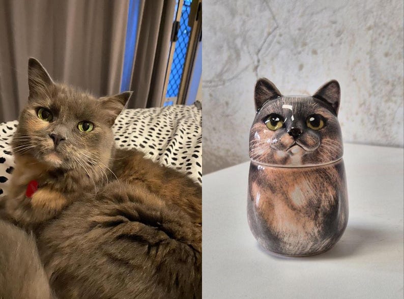 Tortoiseshell Cat Portrait | Pet Urn for Ashes | Personalised Cremation Urn with Lid | Cat and Dog Mom Lover | Memorial Gift | Pet Loss Gift